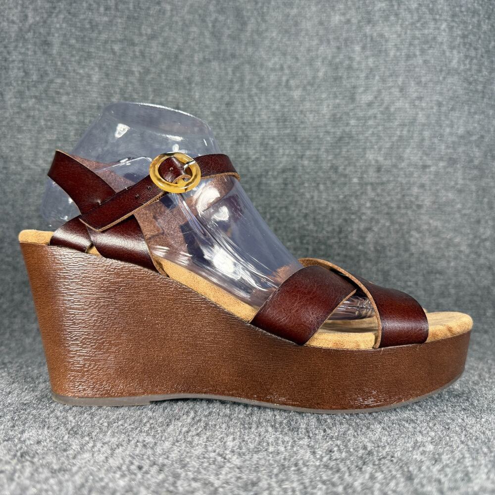 POP Womens Strappy Platform Wedge Sandals Size 11 Brown Memory Foam Boho
